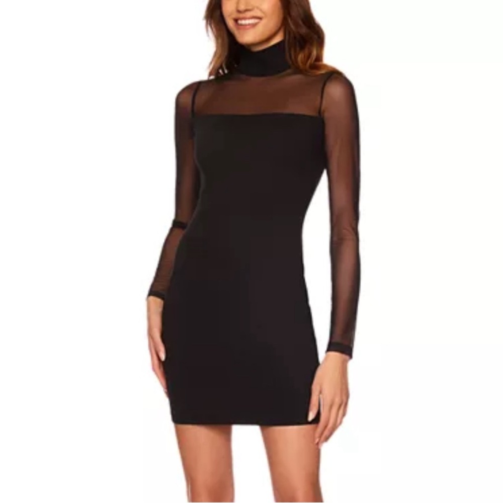 Susana Monaco Mesh Mock Neck mini Dress Black Small